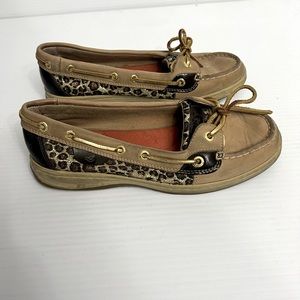 Sperry leopard print canvas shoes women’s 7M Tan